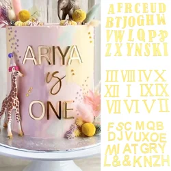 Golden Mirror Acrylic Cake Decoration Happy Birthday Uppercase English Letter Set Wedding Party Cake Topper Cupcake Insert Flag