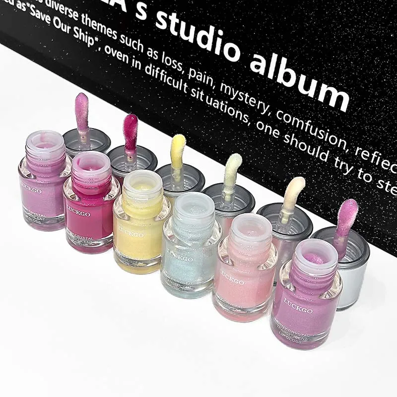 キラキラミラーリップグレイズ、水っぽい輝きのリップグロスメイクアップ6色、保湿、長持ち