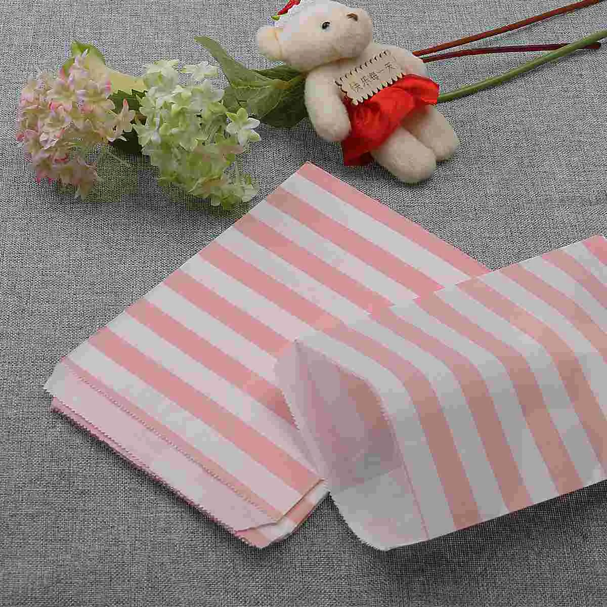 25 Pcs Food Pouches Stripped Party Bag Chicken Popcorn Box Pink Striped Bags Gift