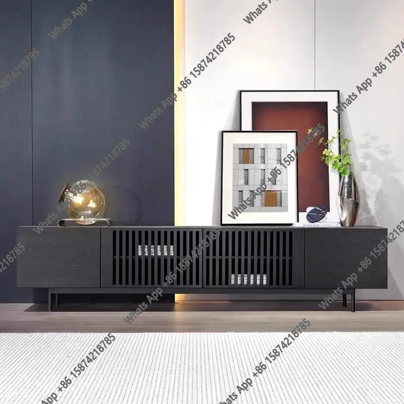 

Nordic solid wood TV cabinet modern simple living room floor cabinet with grille door audio-visual cabinet storage