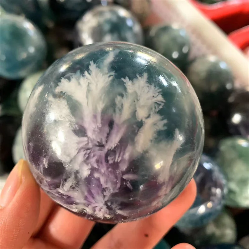 Natural Gemstone Crystal Ball, Fluorite Sphere, Healing Stone, Feather Ball, for Sale