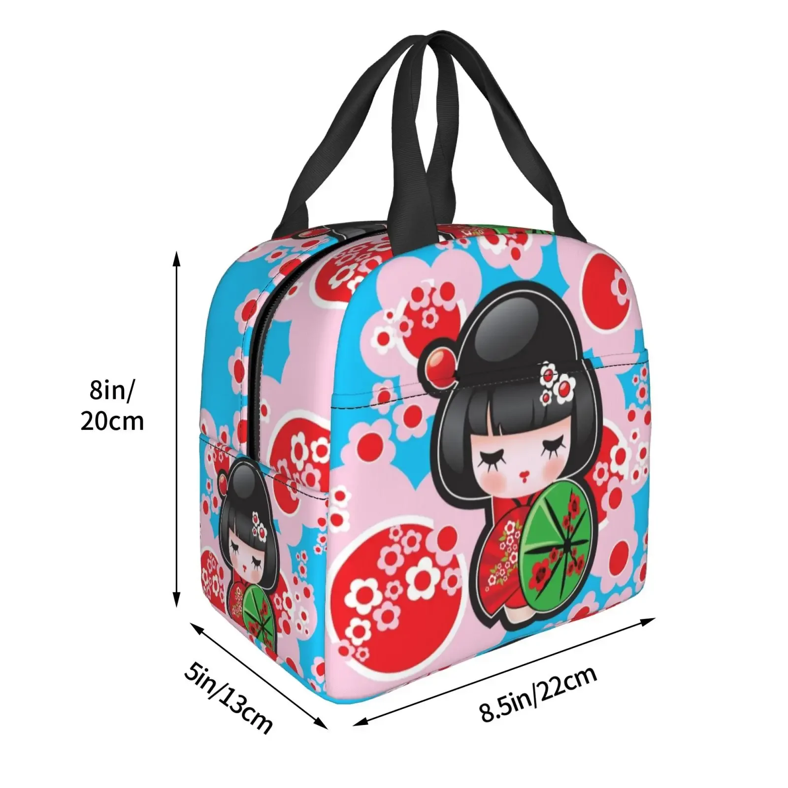 Japanese Keiko Kokeshi Doll Insulated Lunch Bag Cute Design Kimono Geisha Dolls Girls Cooler Thermal Bento Box Lunch Boxes