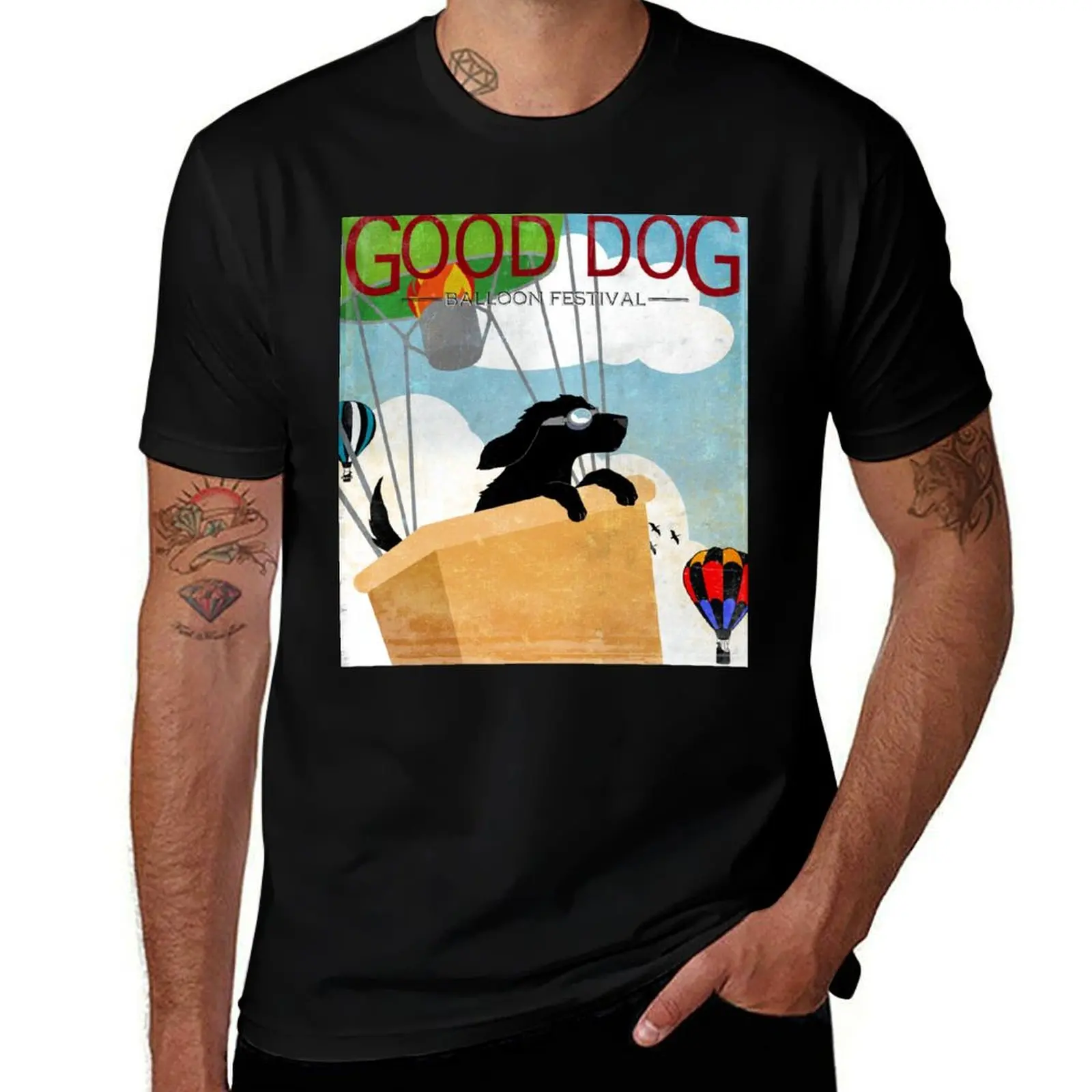 Good Dog Hot Air Balloon Festival dogs in flight T-Shirt Big and Tall Gym T-Shirt