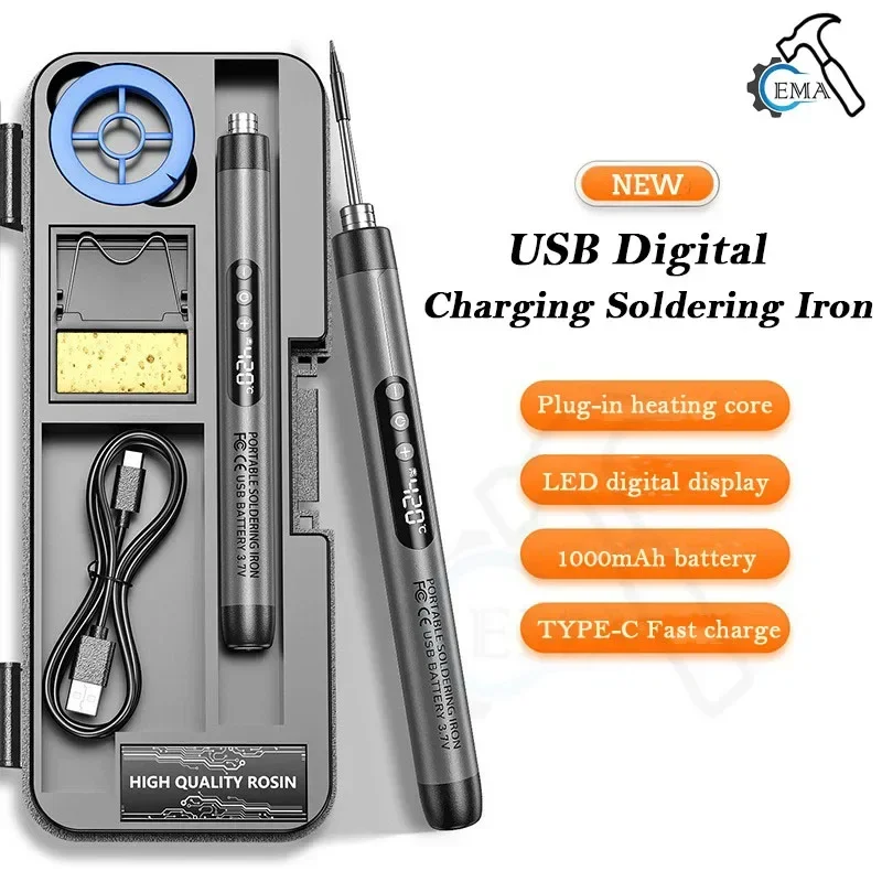 USB Digital Soldering Iron Adjustable Temperature 300-450℃ Type-C Interface 800mAh Battery Intelligent Solder Welding Iron Tool