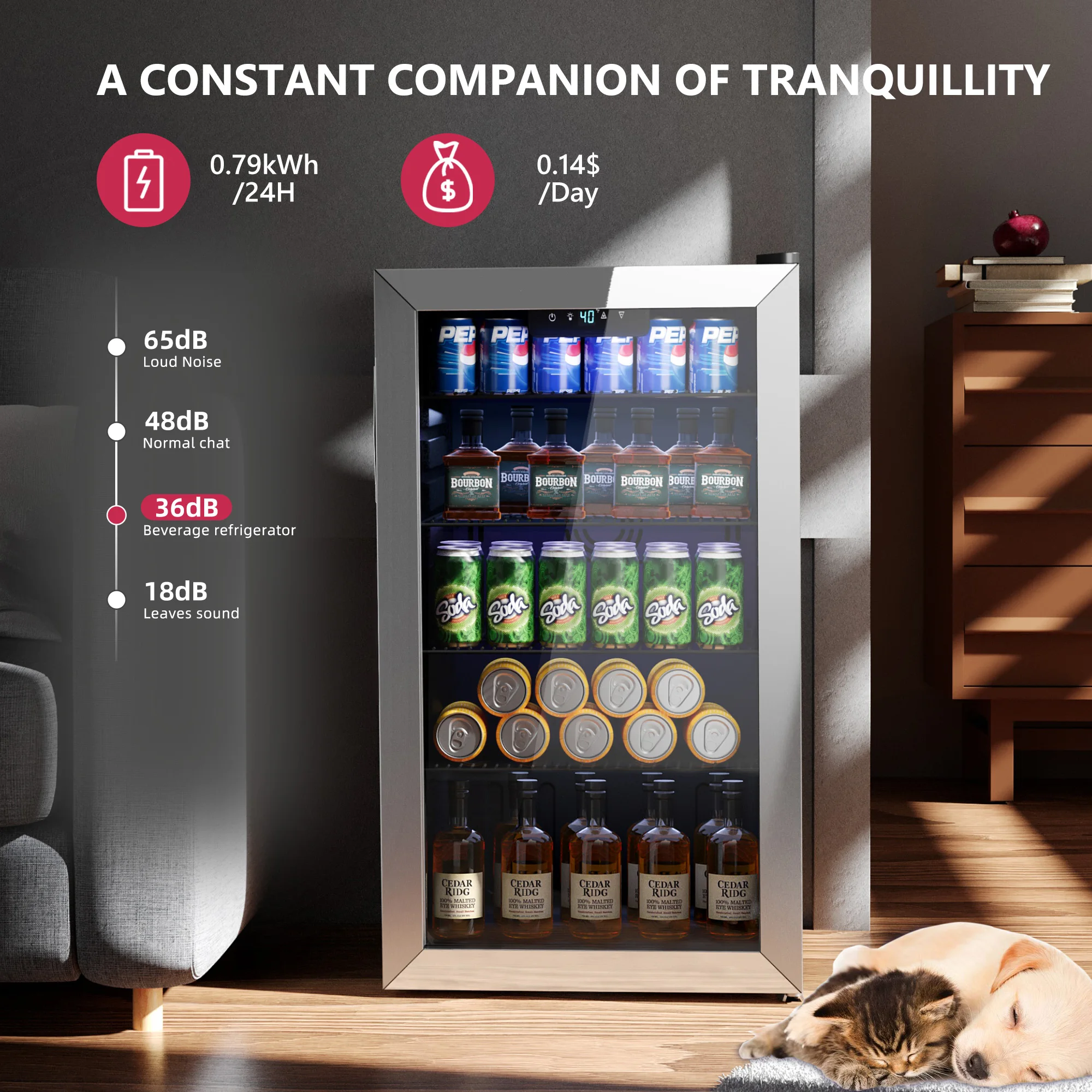 Beverage Refrigerator/Cooler,126-Can Mini Fridge,3.1Cu.Ft Capacity,LED Temperature Control,Flip-Up Door,Suitable for Home/Office
