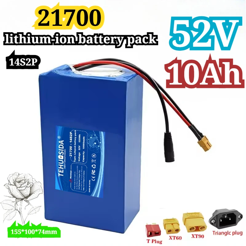 52V 10000mAh 21700-14S2P New High-power Lithium-ion Battery Suitable for 21700 Motor Solar Off-road Vehicles