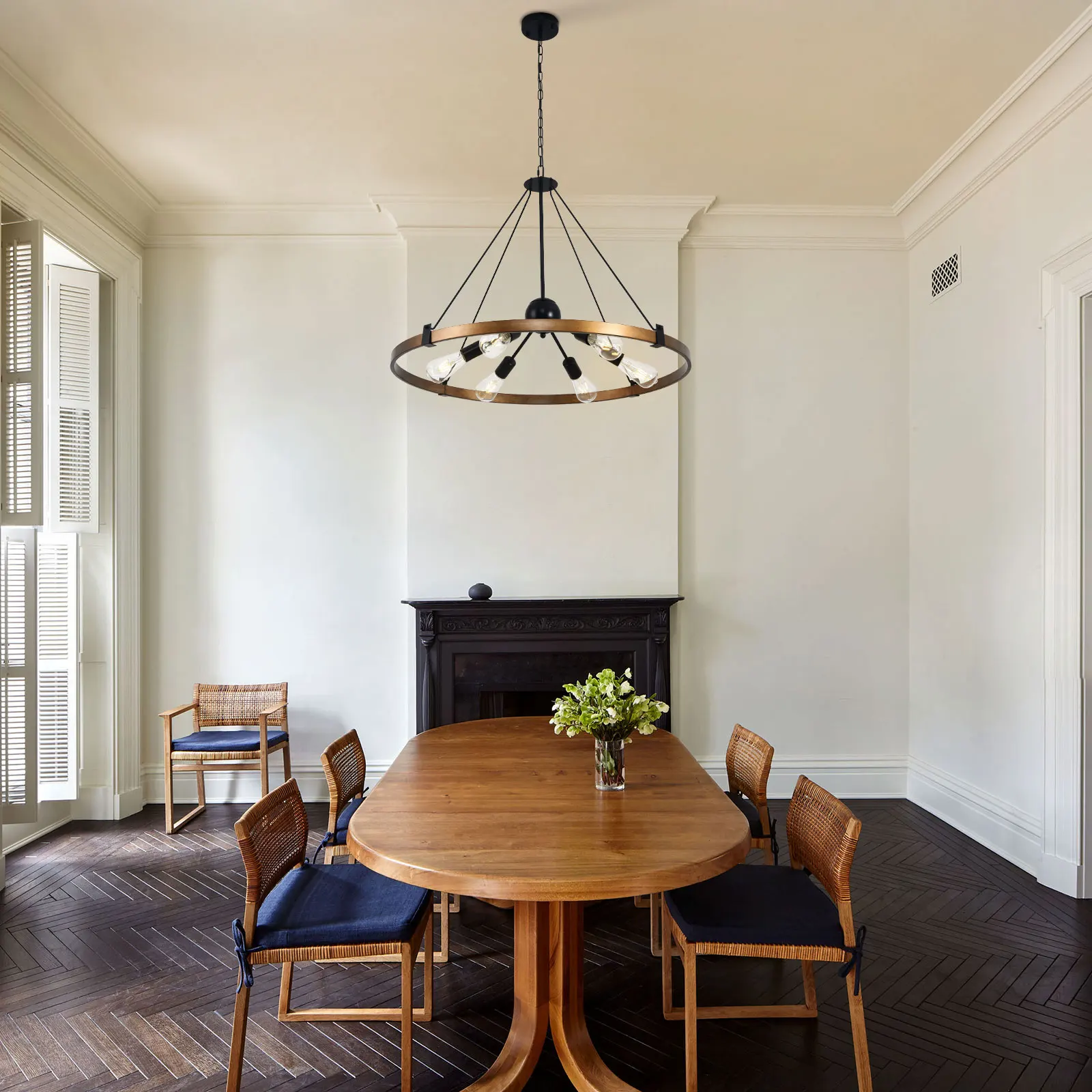 60W 6-Light Large Chandelier 31.5inch Round chandelier Industrial Metal Light Fixture for Living Room/Bedroom/Entryway