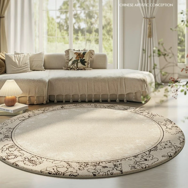 

Cream Style Carpets for Living Room Light Luxury Bedroom Decor Carpet French Flower Bedside Round Rug Fluffy Soft Home Floor Mat