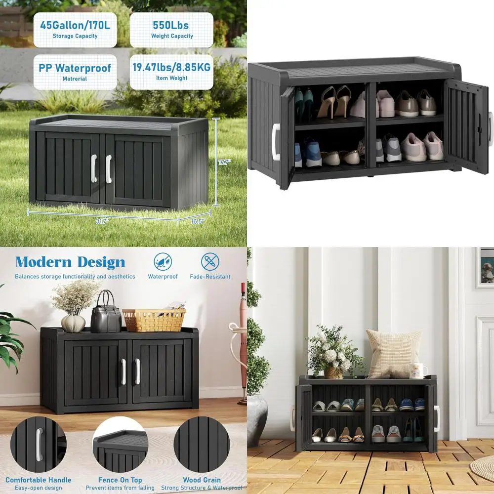 

2-Tier UV-Resistant Outdoor Shoe Storage Cabinet with Adjustable Shelves for Entryway, Hallway, Living Room (Black)