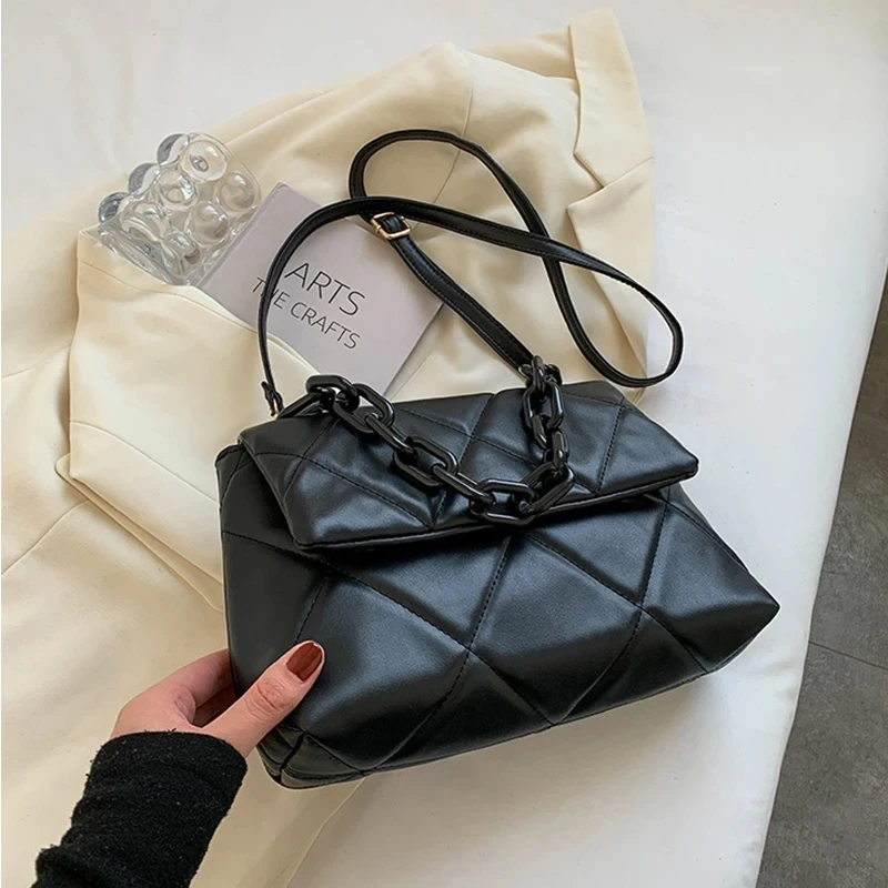 Diamond Pattern Crossbody Bag Women Small Chain Quilted Shoulder Bag Plaid Flap Messenger Bags Luxury PU Leather Handbag Purse