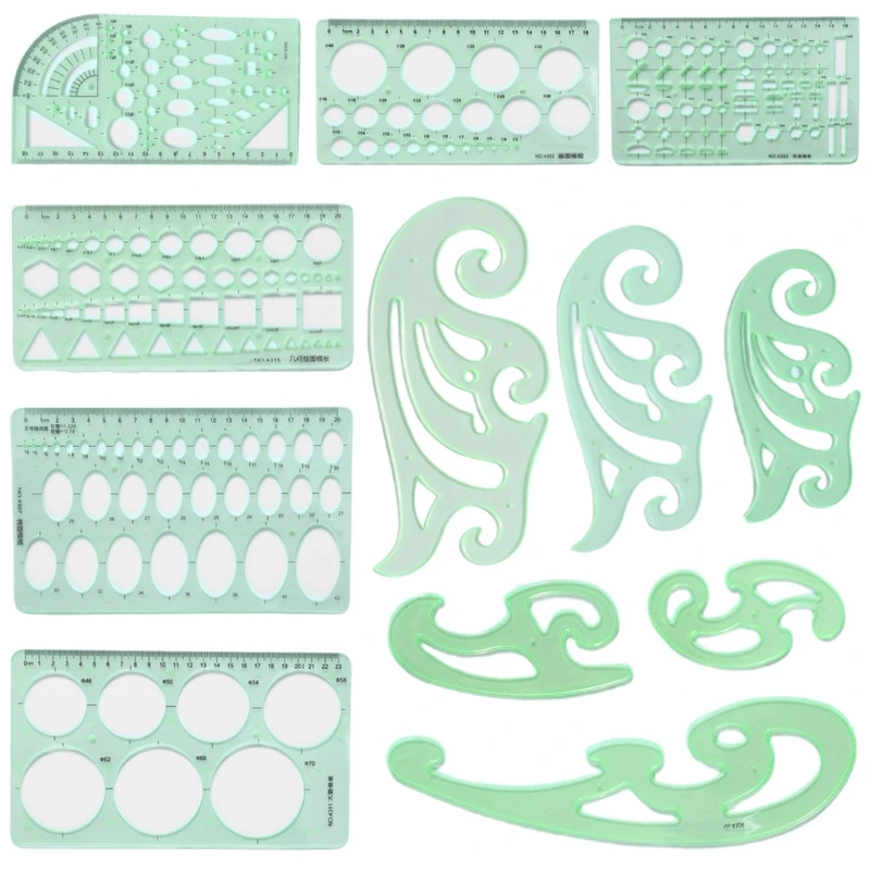 12pcs/set Drawing Geometric Cloud Template Ruler Stencil Measuring Tool Furniture Architect Drafting