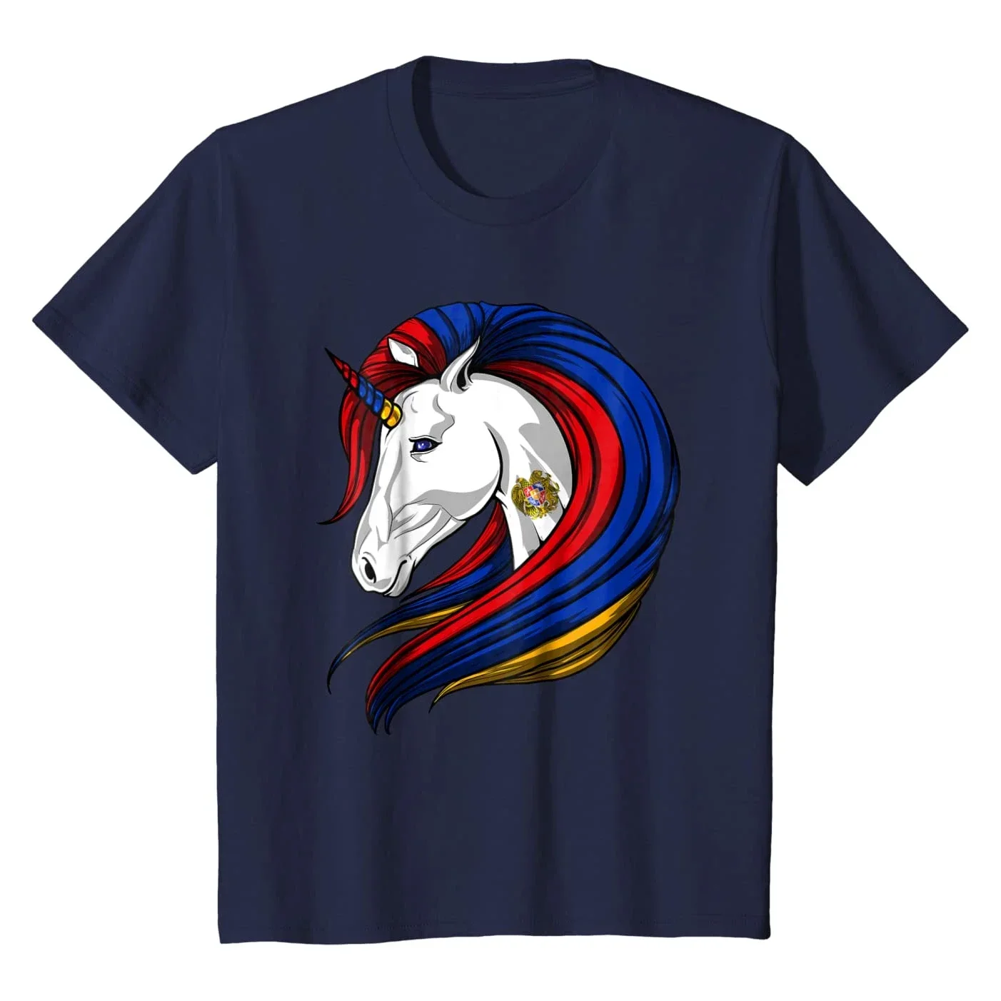 Summer Cotton Short Sleeve O-Neck Unisex T Shirt New S-5XL Fashion Design Armenian Flag Colour Unicorn Mens Gift -  graphic t