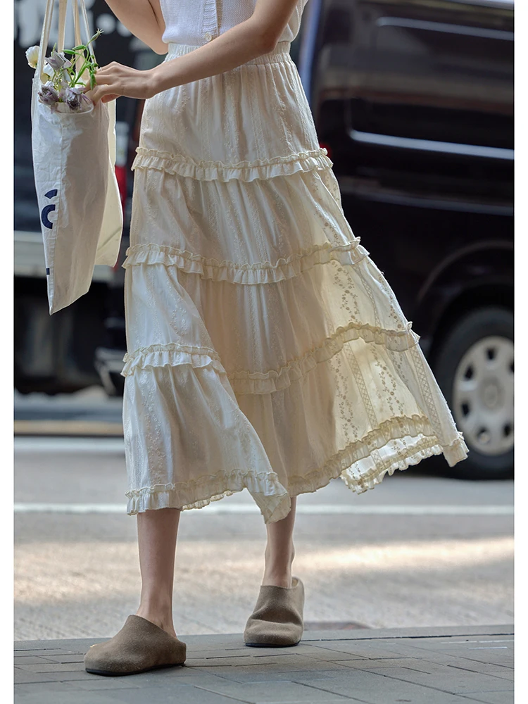 

High Waist A-Line Skirt Women's Spring Faion Wood ain Design Slimming Long Skirt Fre Sle Midi Skirt