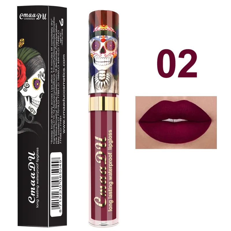 Halloween Skeleton Lipstick 6 Shades Matte Finish Long Lasting Waterproof Non Transfer for Party Cosplay Photo Shoot Makeup