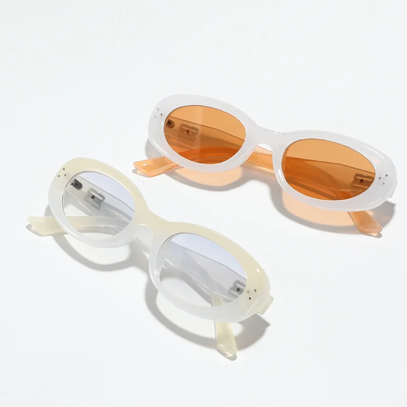 

Oval Sunglasses Small Frame Y2k Hippie Pearl Color 90s Women Fashion Streetwear Olive-Green Sun Shades Party Luxury Glasses