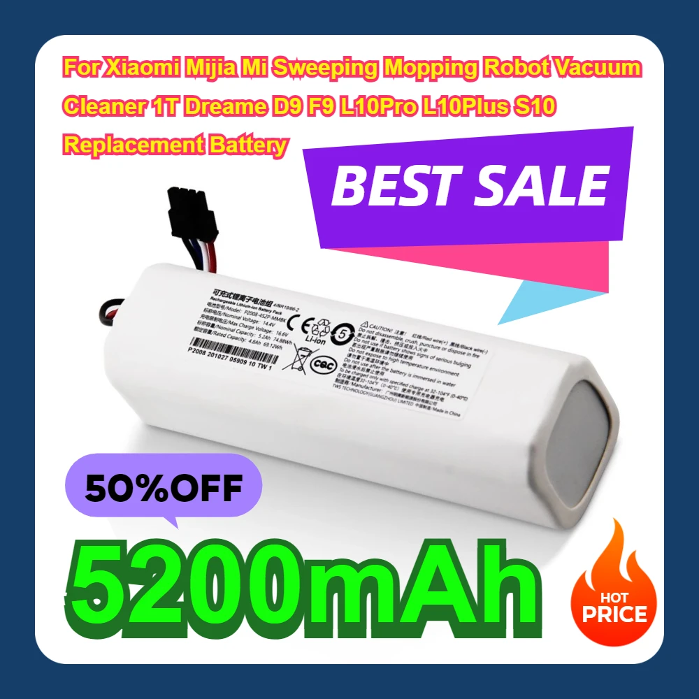 

5200mAh For Xiaomi Mijia Mi Sweeping Mopping Robot Vacuum Cleaner 1T Dreame D9 F9 L10Pro L10Plus S10 Replacement Battery