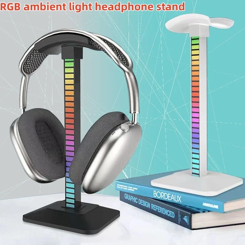 LED Light Headphones Stand Rechargeable RGB Light Headset Desk Holder Adjustable Brightness Headphone Holding Tool For Home