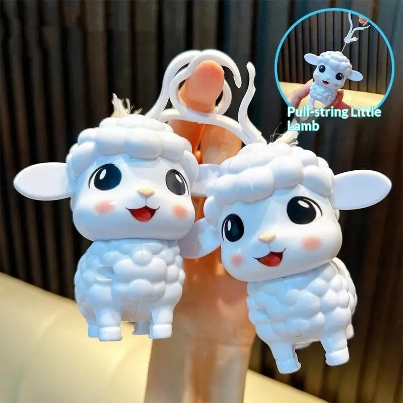 Hot Sale Cute White Lamb Pull String Keychain Movable Ears Bag Decor For Kids Birthday Gifts