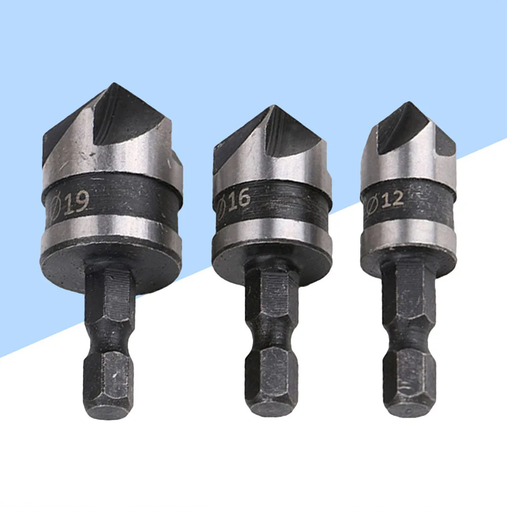 

3Pcs High Hardness Carbon Steel Chamfer Tool Hex Handle Rustproof Deburring Countersink Bit for Wood Plastic PVC Hole Processing