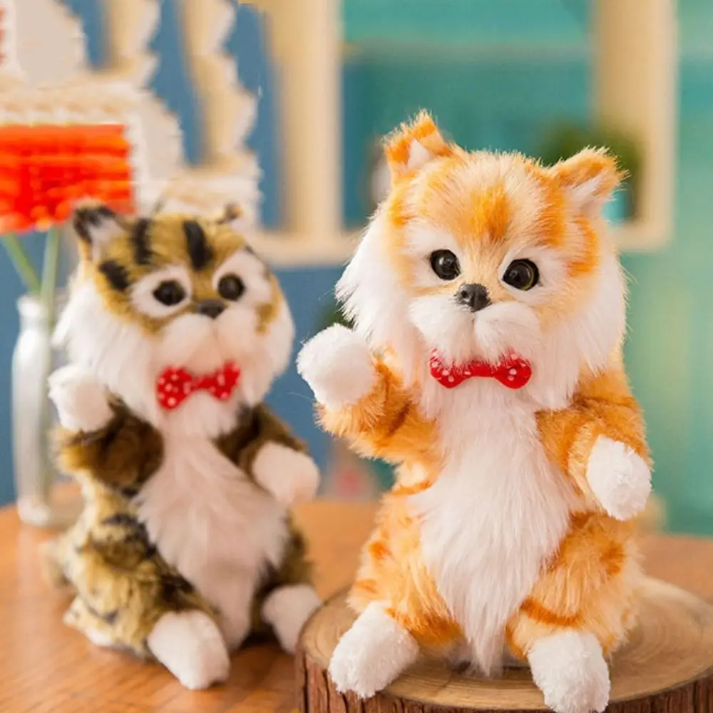 

PP Cotton Simulation Cat Plush Toys with Sound Fluffy Soft Stuffed Kitten Model Interactive Comfortable Fake Cats Plushie Figure