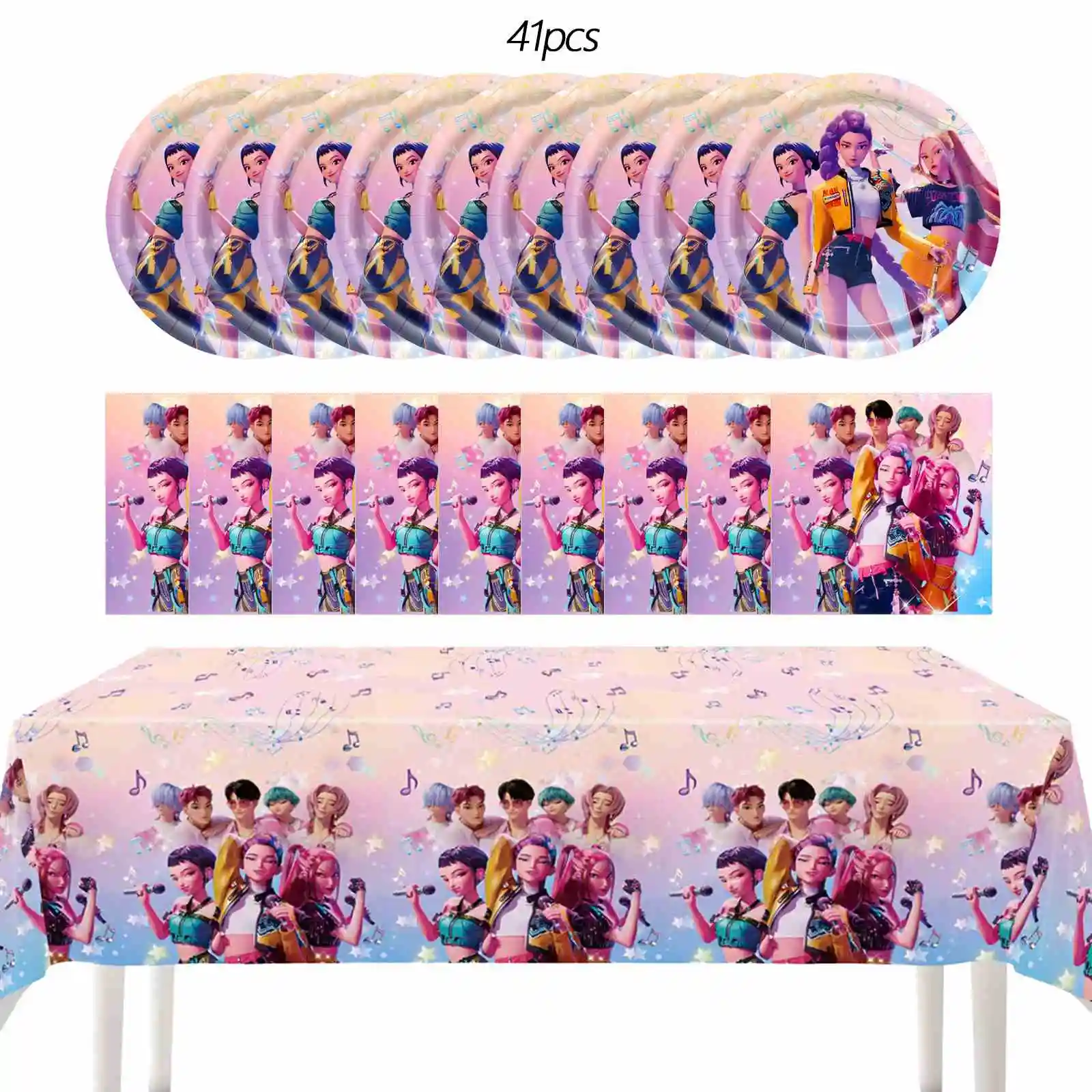 41 piezas de artículos para fiesta K-Pop: Demon Hunters, incluye plato de 7 pulgadas, servilletas, mantel para decoración de fiestas