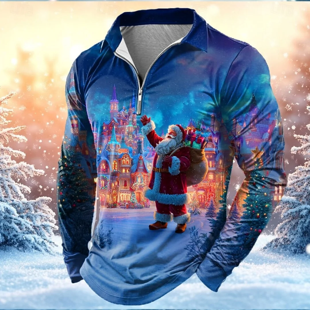 

New Dreamy Christmas Style for Men's 3D Printed Polo Shirt Long Sleeve Fashion Casual Style Clothing Autumn Polo Shirt Men's Top
