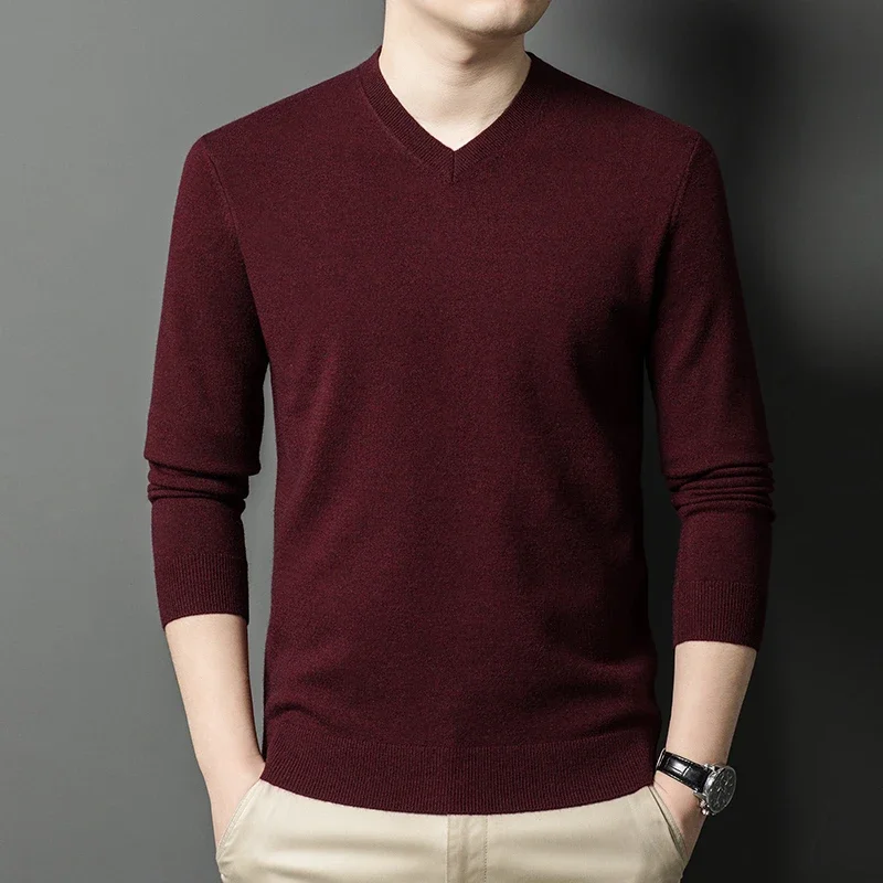 جديد البلوزات الرجالية الخامس الرقبة الأساسية بلون البلوزات الجولة الرقبة البلوفرات المرنة الدافئة الخريف محبوك المتضخم سترة الرجال #5