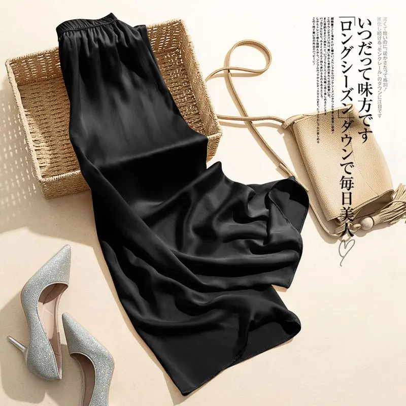 

Black Wide Leg Pants Women's Trousers Summer Chiffon Drape Straight Pants Loose Casual Pants