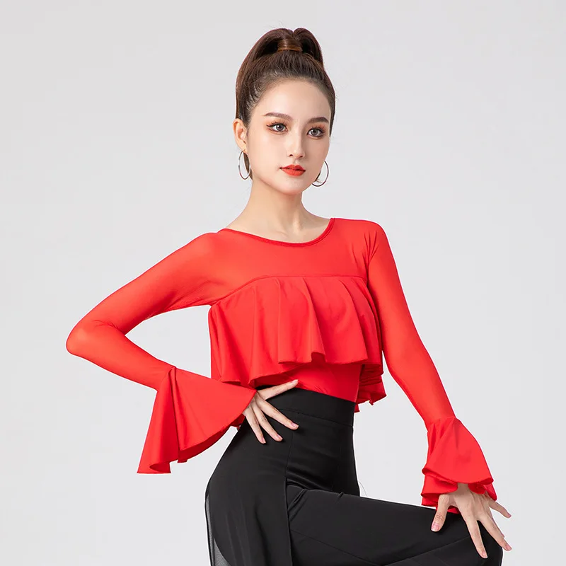 2022 Women New Latin Dance Bodysuit Fashion Lotus Patchwork Design Latin Dance Tops for Modern Ballroom Dancing Performamnce