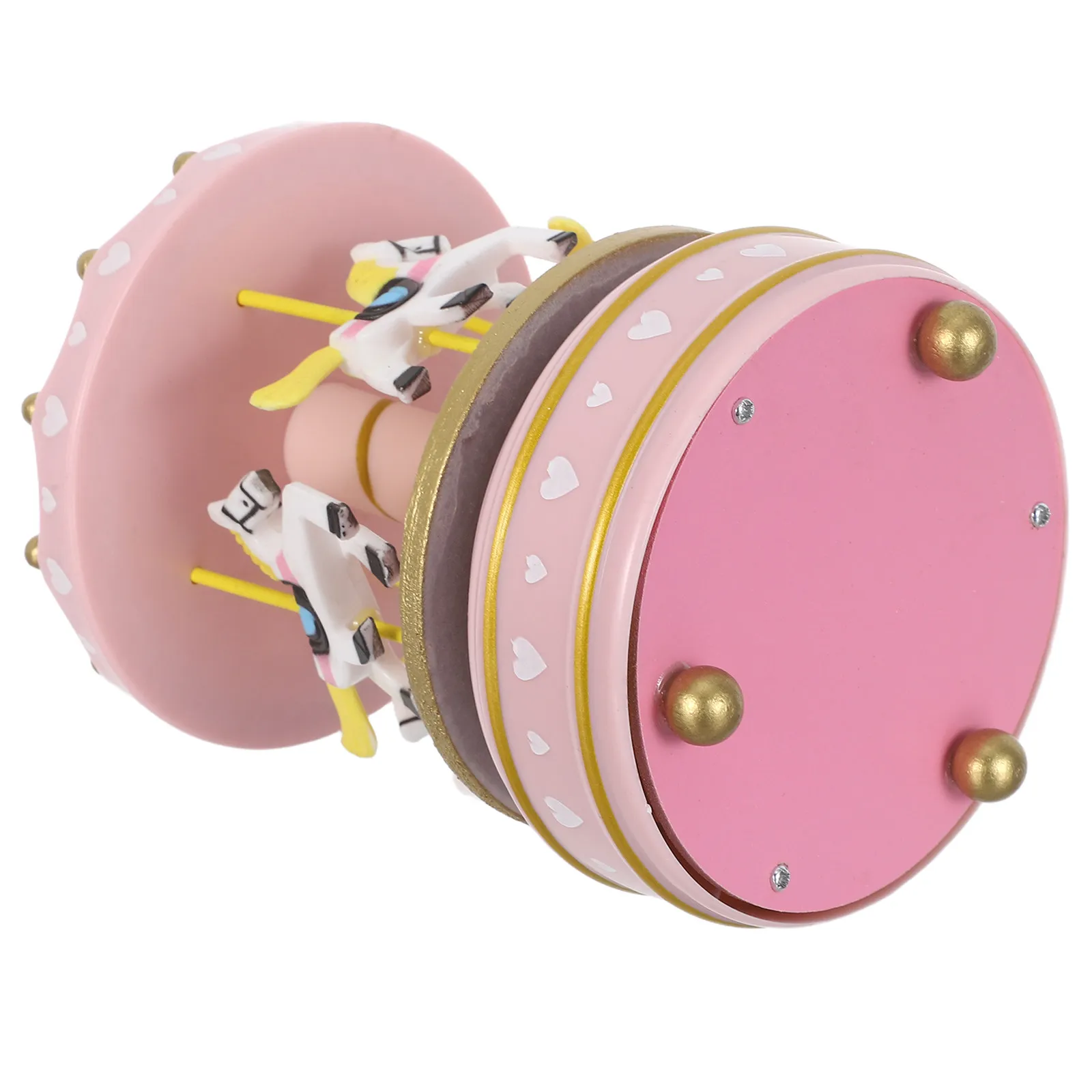 Wooden Carousel Music Box Pink Rotating Wind-Up Moving Horses Christmas Birthday Present Holiday Tabletop Ornament Music Box