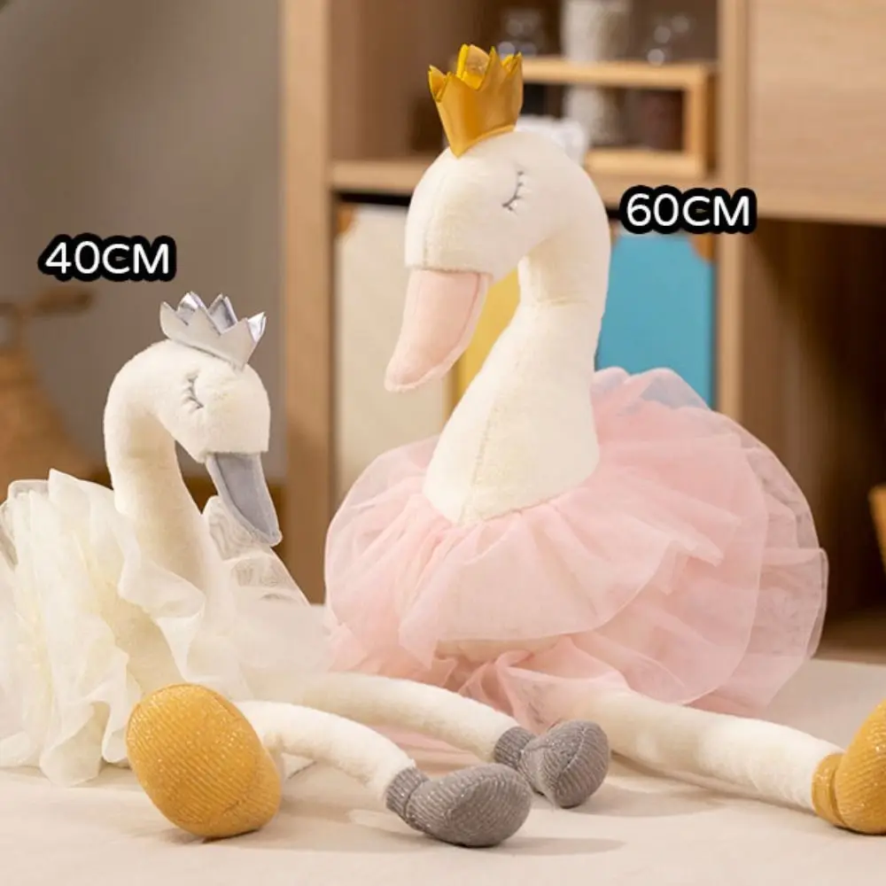 Falda de Color blanco y rosa, juguete de peluche de cisne, vestido de princesa, muñeco de cisne relleno de dibujos animados, almohada suave, corona, juguete de Animal de cisne