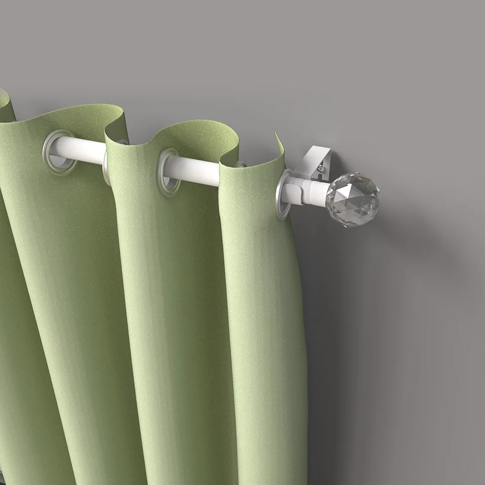 Classic and simple 5/8inch curtain rod with transparent crystal-style decorative ends, sturdy and durable, suitable for 28-144inch windows, white curtain rod bracket set, easy to install, suitable for bedroom, kitchen, living room, dining room, and office. Visually appealing and cool, modern style curtain rod