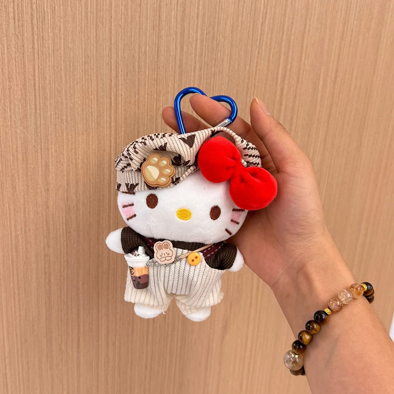 Sanrios bonito hellokittys plushie chaveiros dos desenhos animados gatinho gato saco charme adorável acessórios para meninas pingente de animal de pelúcia presentes