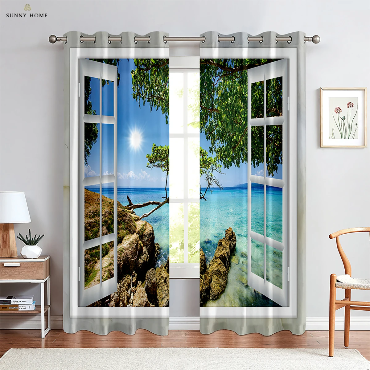 Sea View Printed Curtains Outside The Window Seaside Landscape Pattern Bedroom Living Room Balcony Curtains Can Be Customized