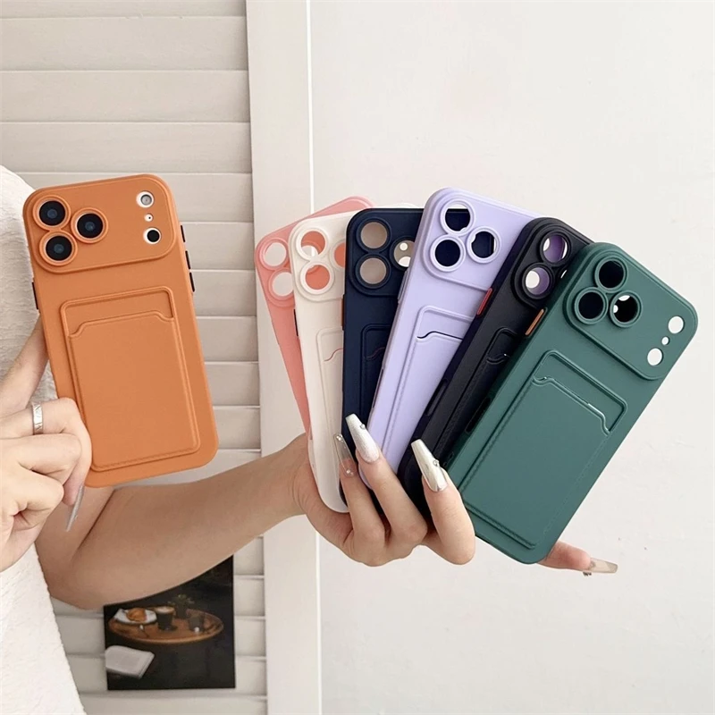Kartenhalter-Slot-Brieftaschen-Telefonhülle für iPhone 17, Air 11, 12, 13, 14, 15 Plus, 16, 17 Pro Max, stoßfeste, weiche, matte Silikon-Rückseite – Detail 2