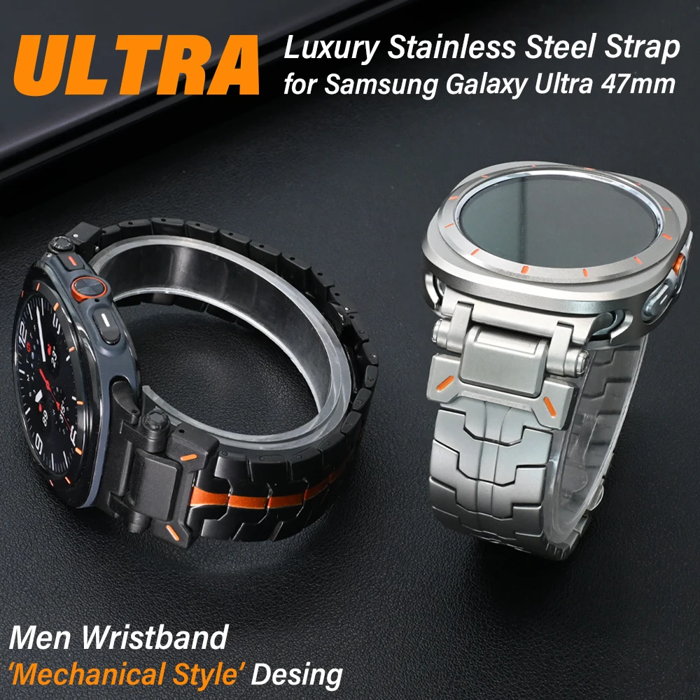 Cinturino da uomo in acciaio inossidabile per Samsung Galaxy Ultra 47mm Bracciale a maglie in metallo per SAMSUNG GALAXY ULTRA 47MM Cinturino con fibbia a farfalla