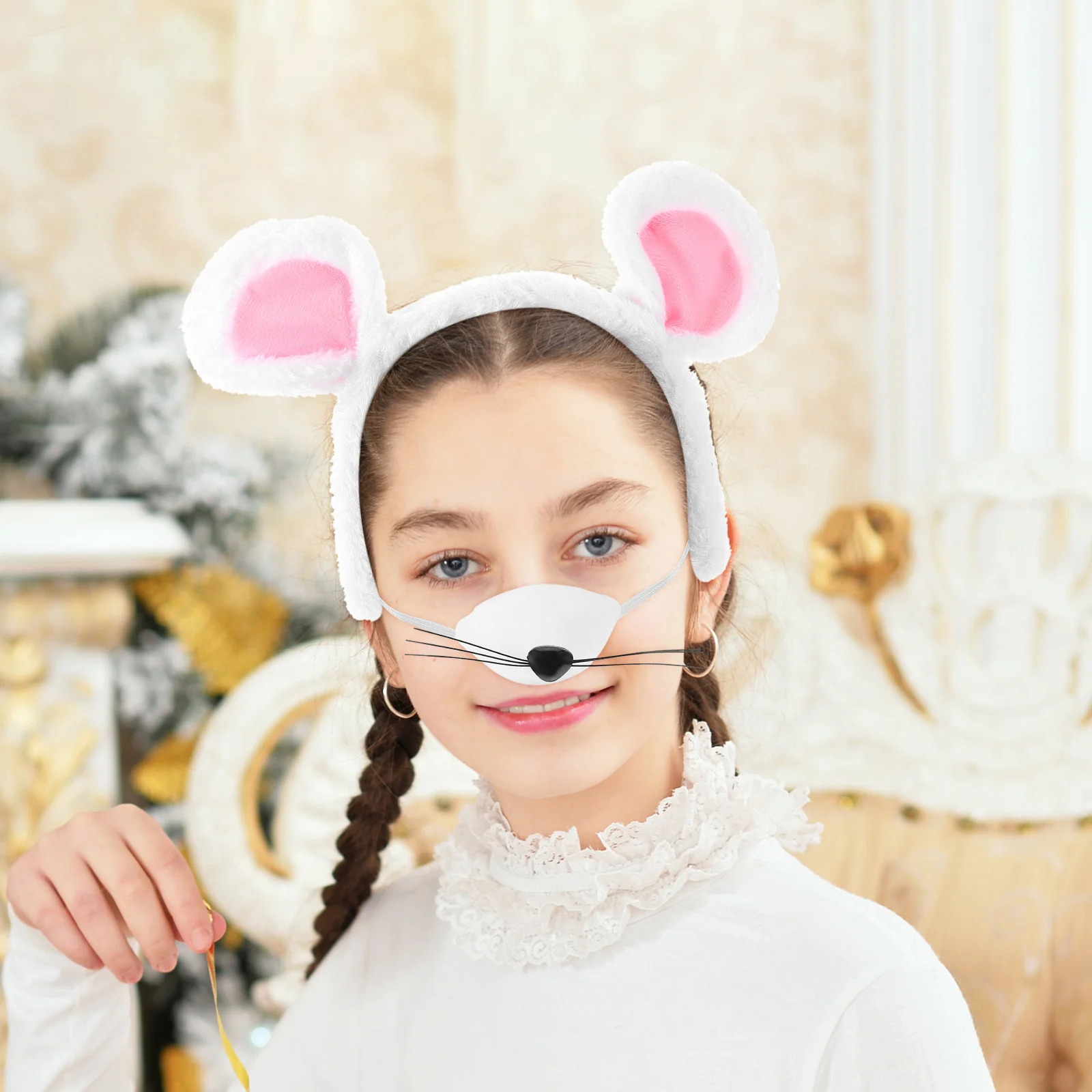 

1 Set Mouse Ears Headband Costume Accessories Adjustable Cute Bowtie Long Tail Halloween Party Cosplay Adult Women Kids Reusable