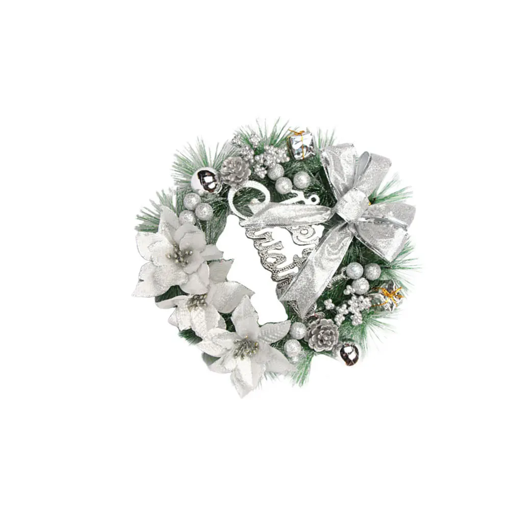 

30Cm Artificial Pine Wreath Christmas Door Wall Hanging Decor For Home Party Window Indoor Outdoor Use Silver Xmas Garland Door