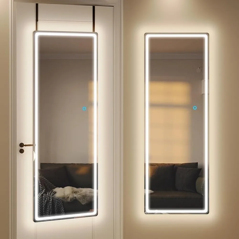 

Full-Length Hanging Mirror with LED Lights, Free Standing Wall Mounted Lighted Vanity Tall Big Stand Up Body Mirror