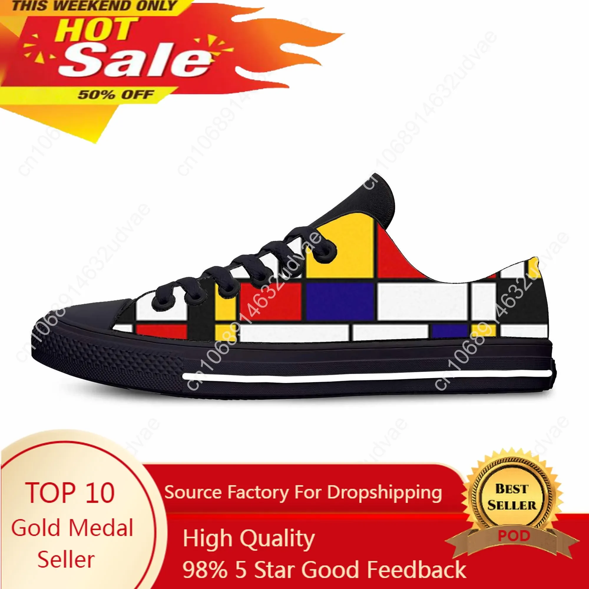 

Piet Mondrian Abstract Geometric Pattern Painting Casual Cloth Shoes Low Top Comfortable Breathable 3D Print Men Women Sneakers