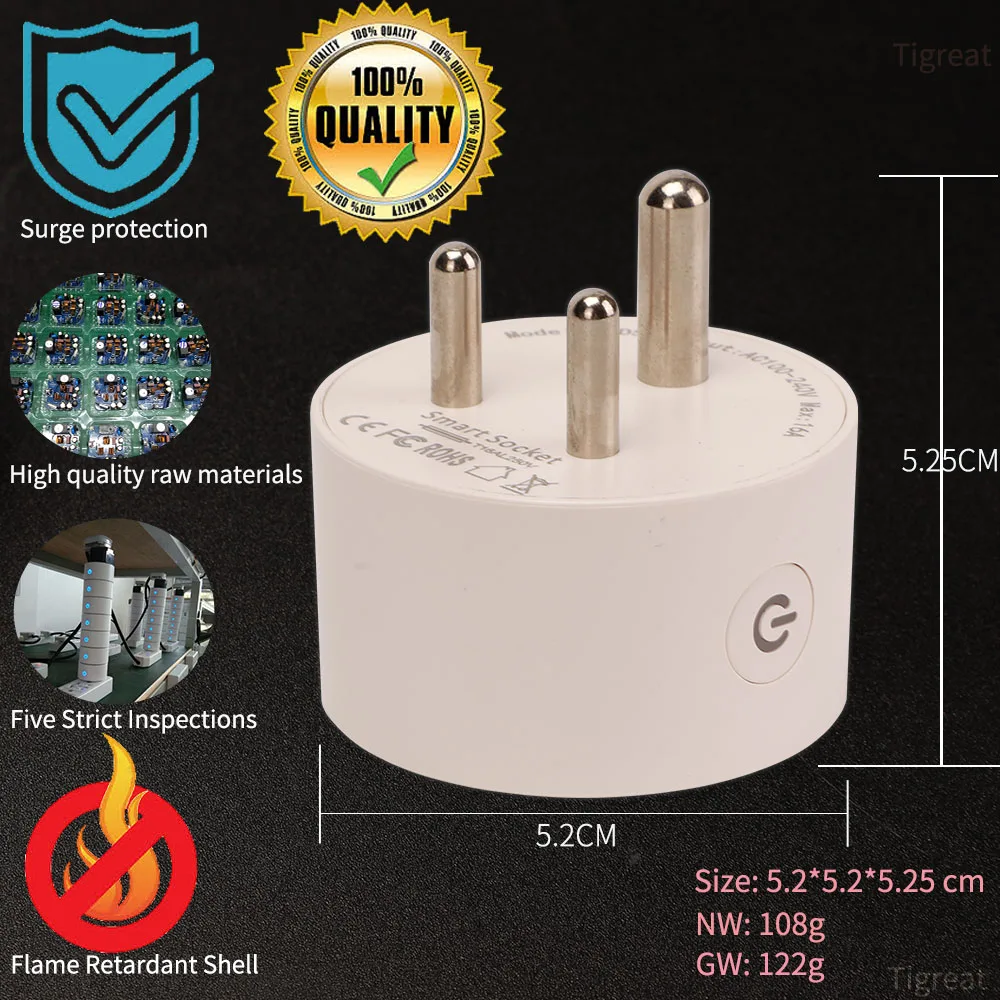 Tigreat WiFi Smart Plug IN، 16A-Bluetooth-Timer/Voice/Remote Control-Tuya/SmartLife/Alexa/Ifttt/Google Home Automation Socket