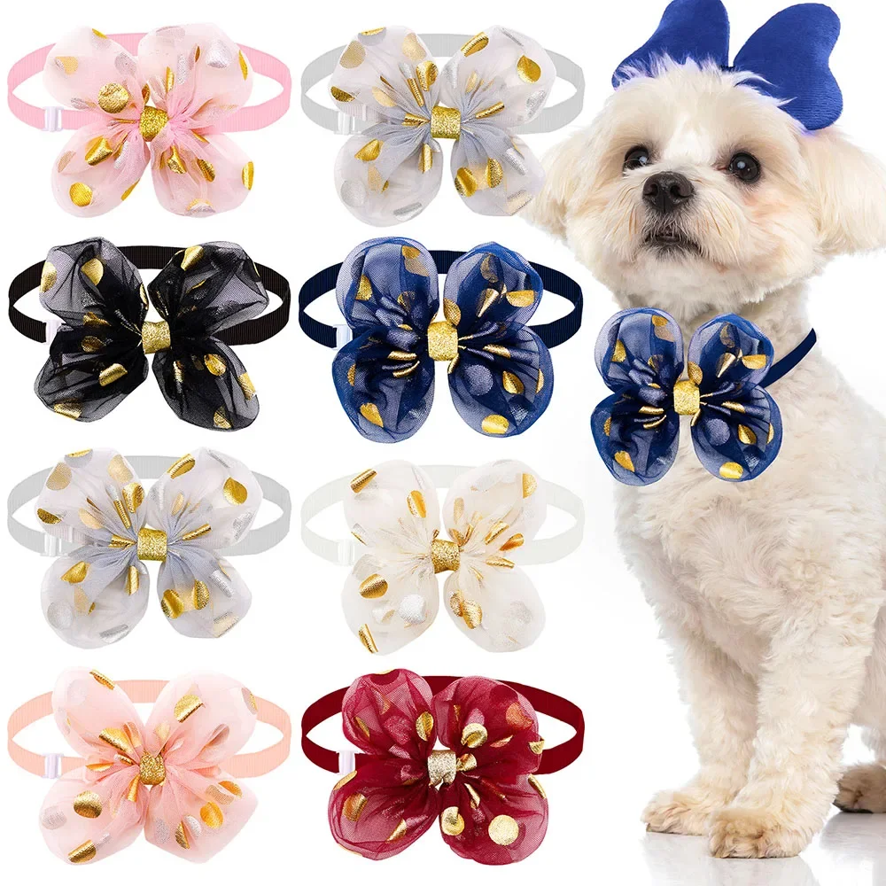 New 50PCS Dog Bowties Fashion Shiny Bowknot For Small Dogs Bow Tie Collar For Dogs Grooming Pet Accessories