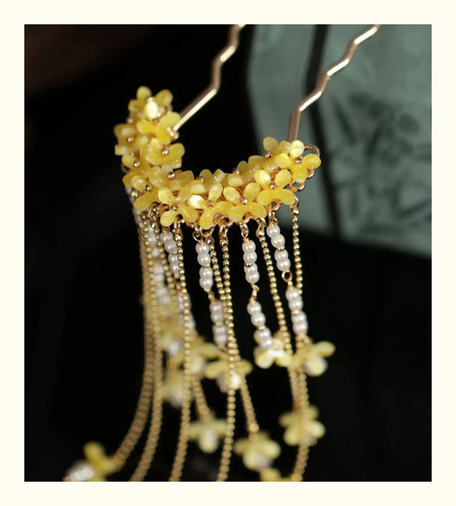 Ancient Style Osmanthus Hairpin with Tassels, Hanfu Hairpin, Ming-Style Accessories, Women's Hair Curtain, Step-Robe, Horse-Face Skirt Hair Ornament view 4