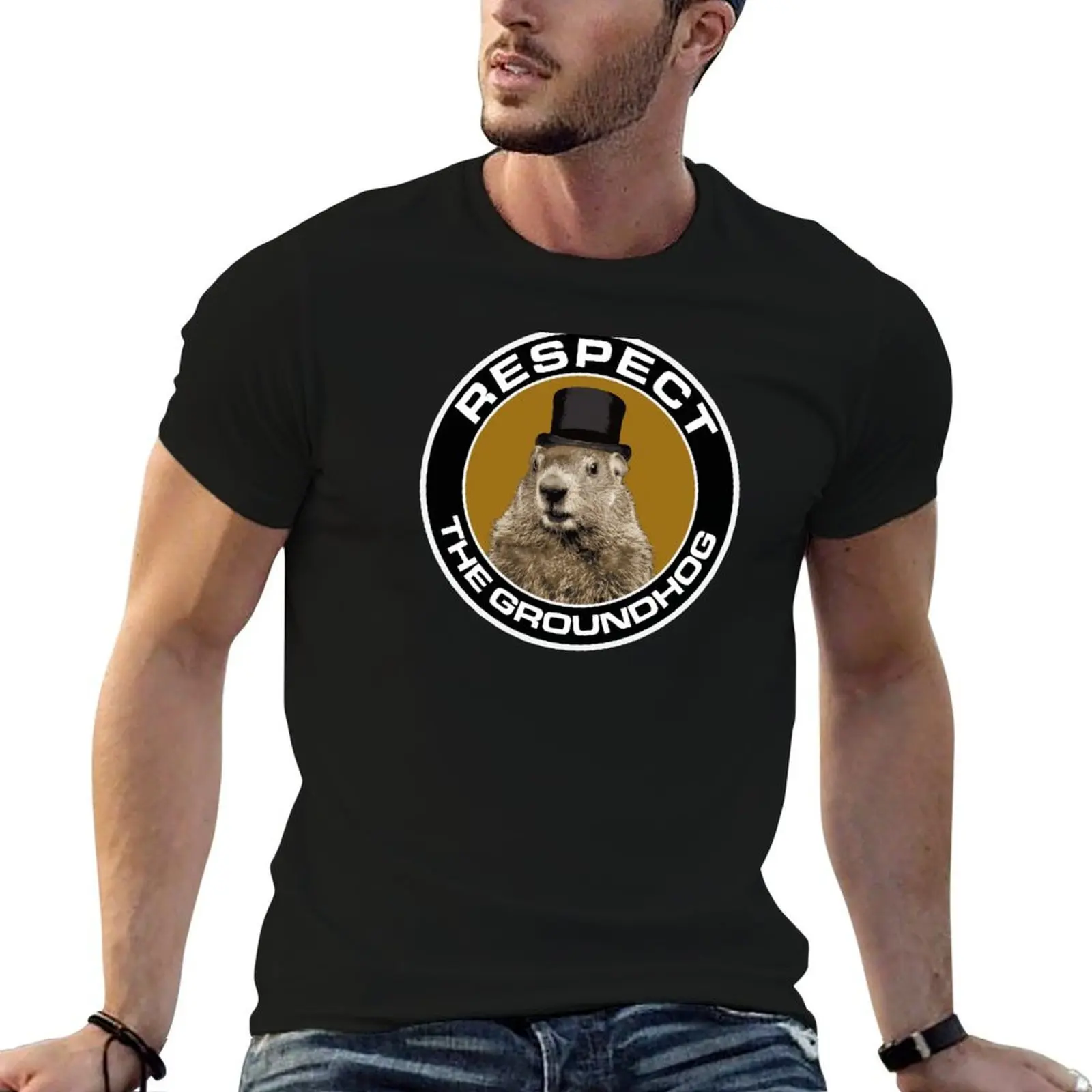Punxsutawney Phil Groundhog Day... Respect the Groundhog Round T-Shirt sublime vintage graphic tee mens designer t shirt