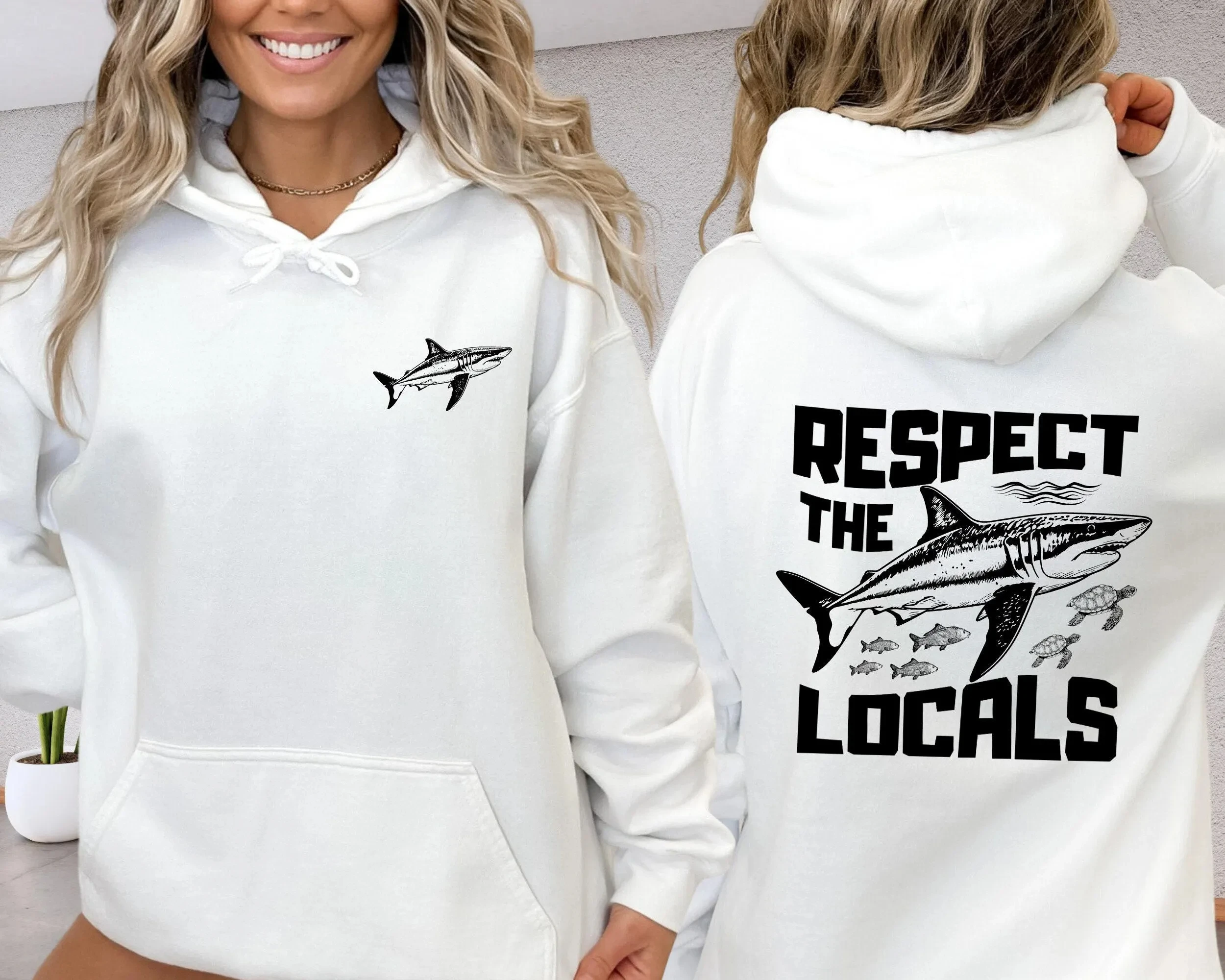 

Respect The Locals Shark Hoodie Men's and Women's Long Sleeve Sweatshirt Pullover Y2k Tops Autumn and Winter Clothing Hoodies