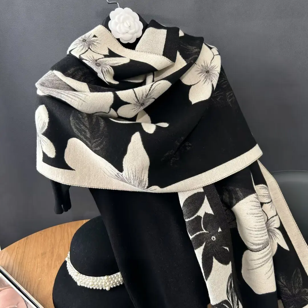 elegant flowers, imitation cashmere Scarf,for Women's, Autumn Winter Shawl ,to keep warm Scarves,Travel and vacation Cape