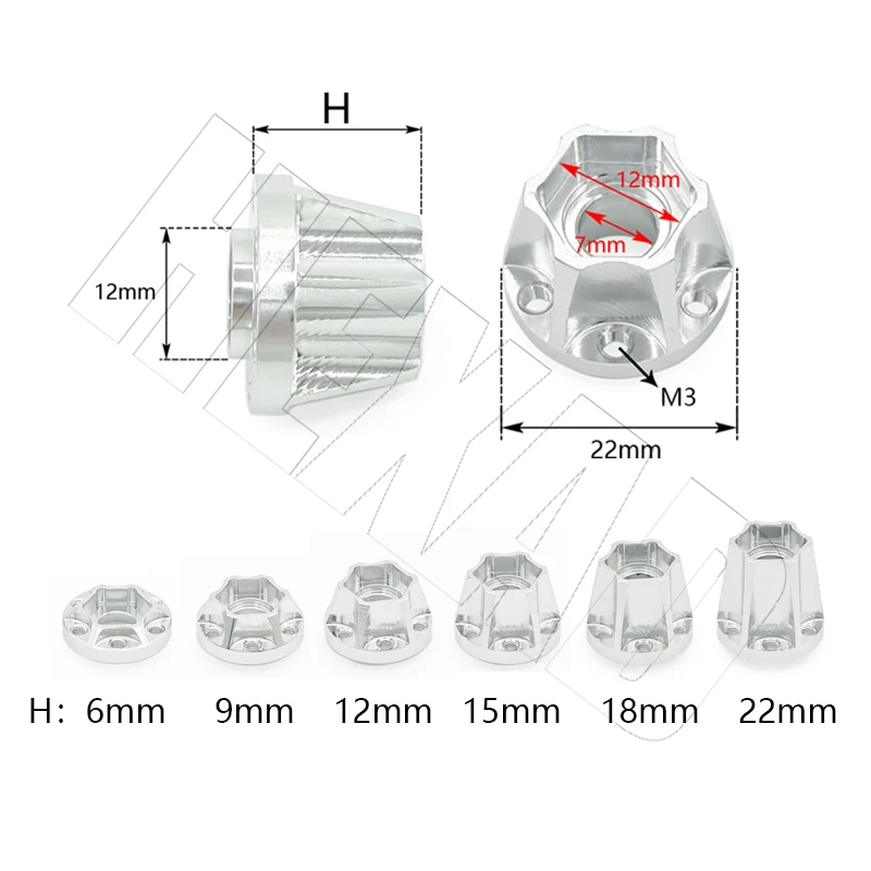 2PCS Aluminum Alloy 12mm Wheel Hex Hub for 1/10 RC 1.9\