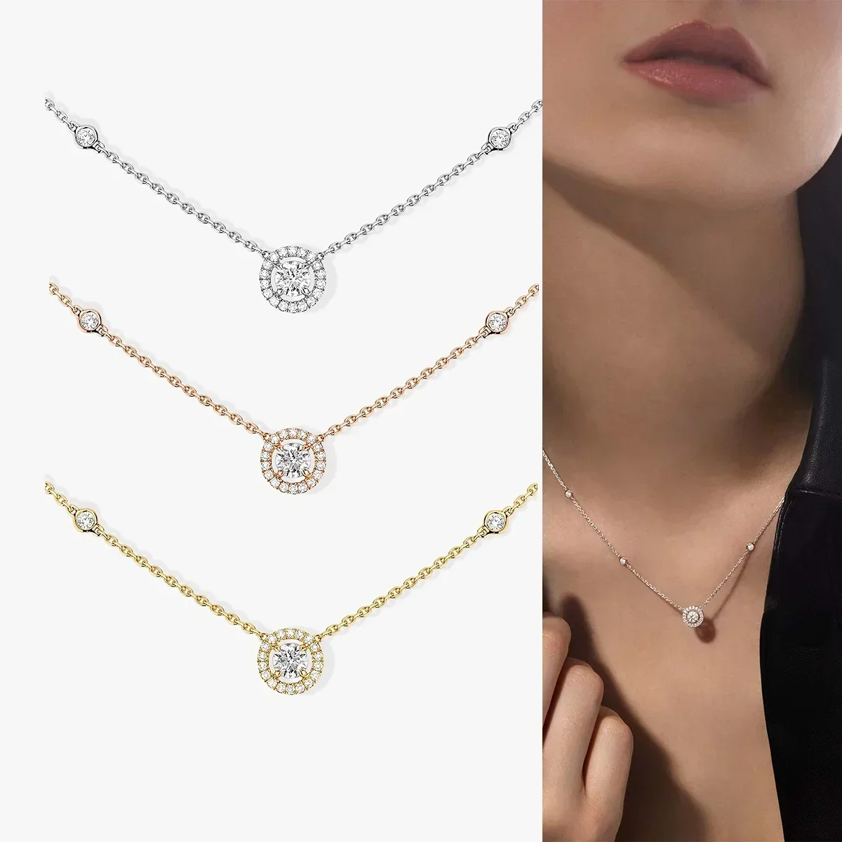 

2024 New Fashion Trend 925 Silver Women's Single Stone Diamond Small Pendant Romantic Jewelry Gift