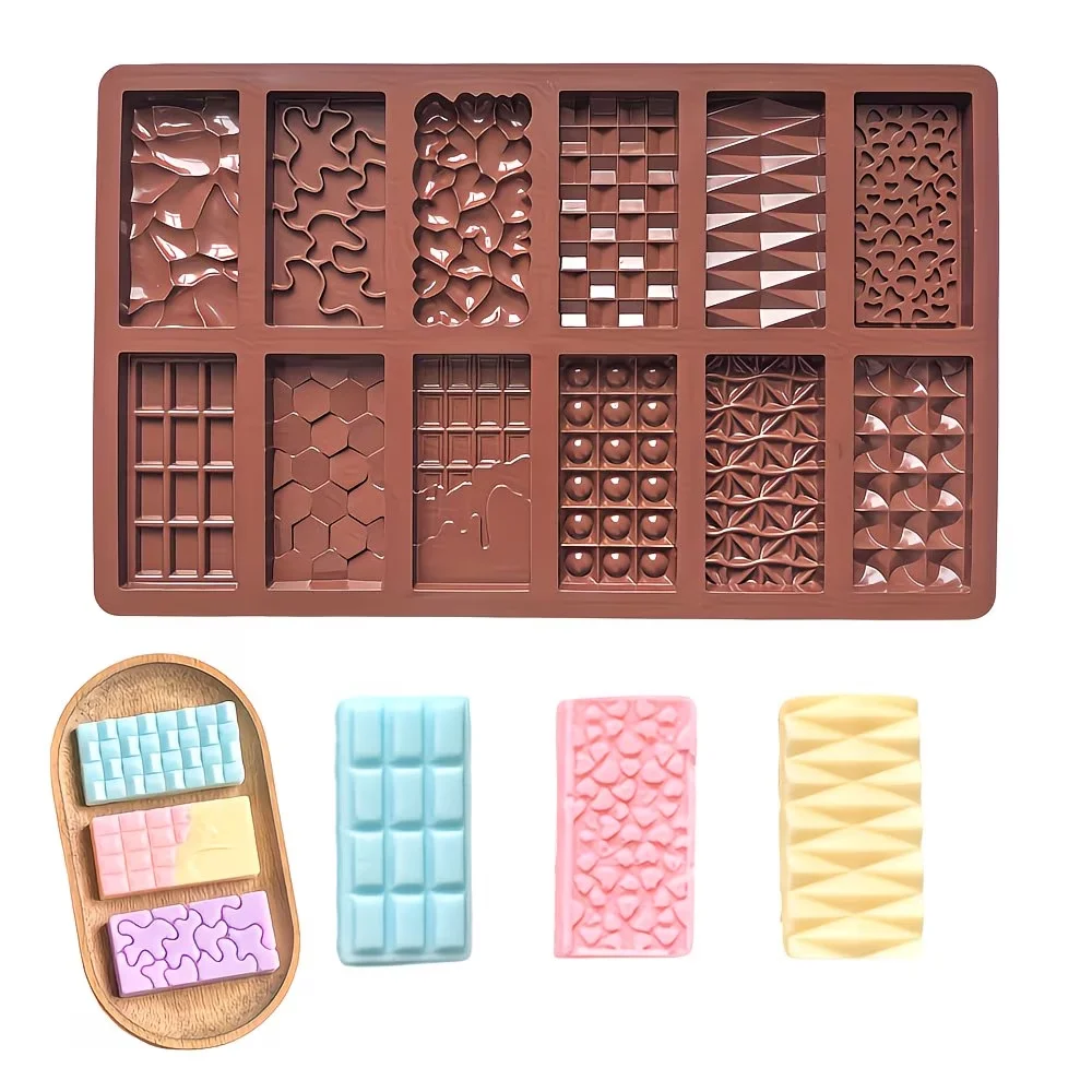 12-in-One Dubai Chocolate Mold Bars - Almond Chocolate Bars, Silicone Mold for Baking, Detachable Candy Mold for Cake Decoration