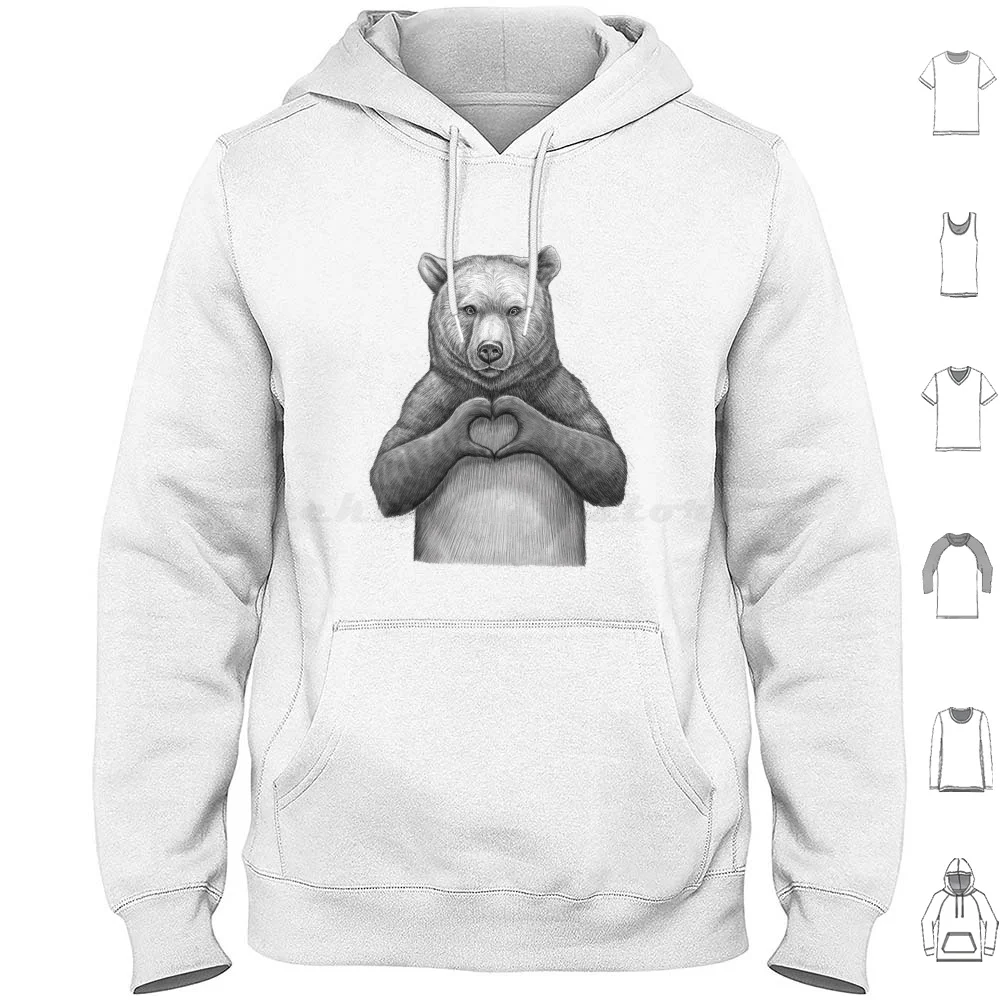 Bear With Love Hoodie Cotton Long Sleeve Bear Love Heart Bears Animal Animals Lovely Fluffy Wild Wildlife Paws Black